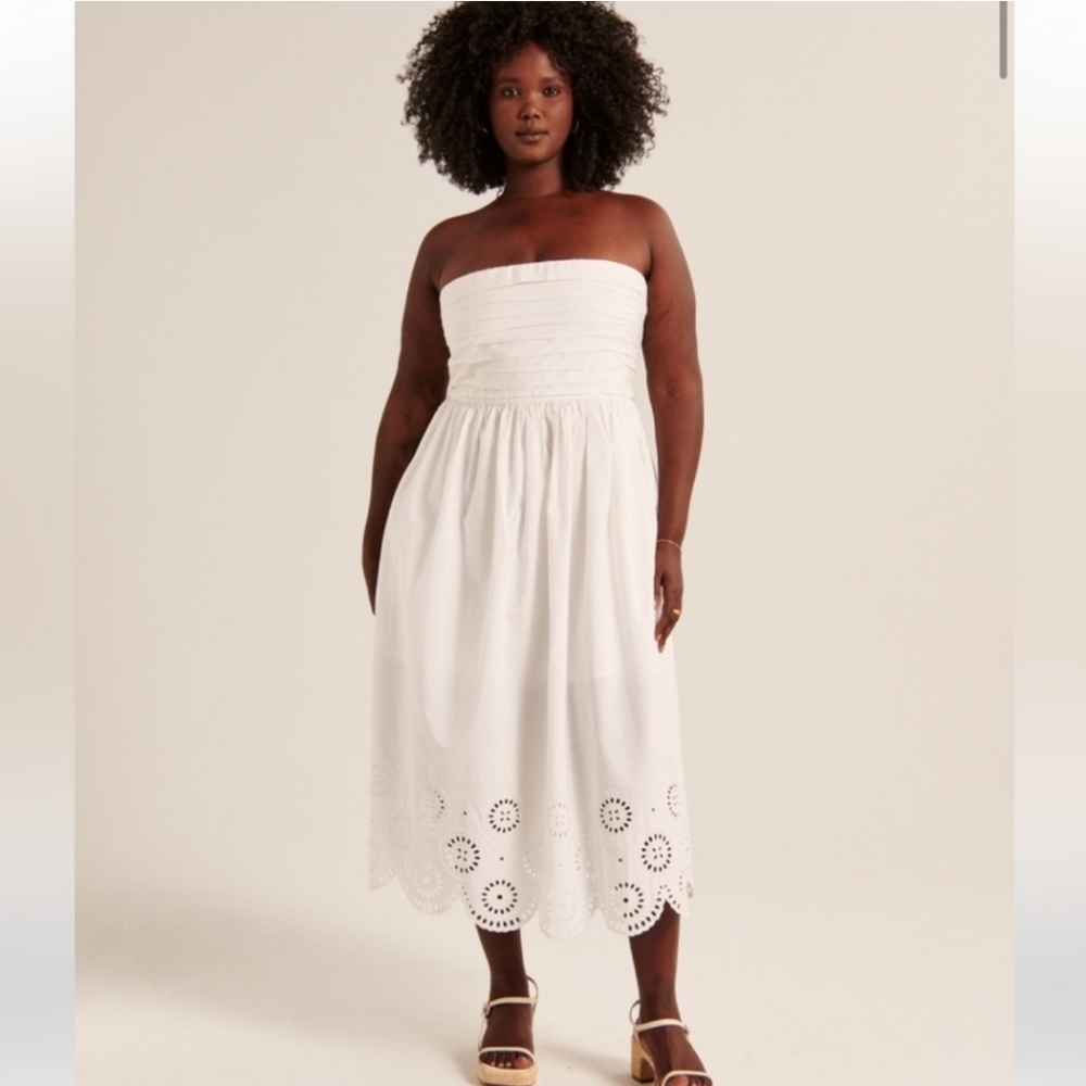 Abercrombie & Fitch Emerson Strapless Poplin Midi Dress